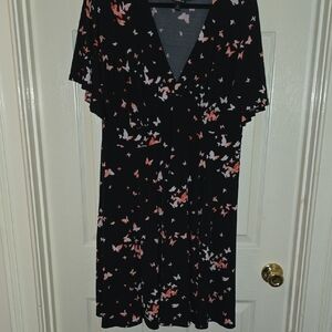 Torrid Black Dress with Pink and White Butterfly Pattern